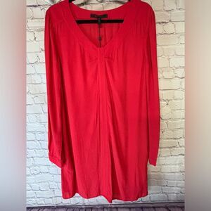 NWT BCBG Max Azria Levin Lipstick Red V-Neck Minimalist Long Sleeve Mini Dress S